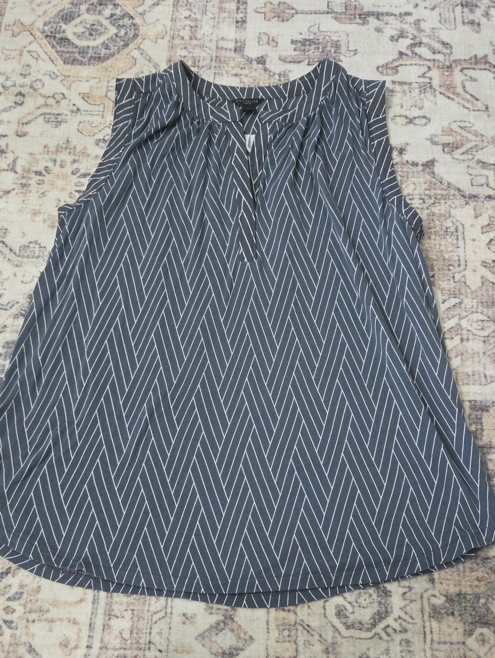 Ann Taylor Navy Chevron-Stripe Sleeveless Blouse